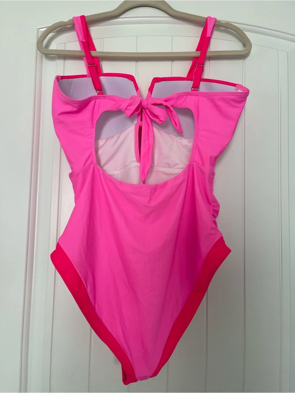Bright Pink One-Piece Swimsuit with Red Trim - Picture 4 of 7